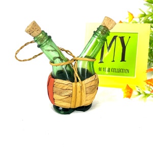 Vintage Green Glass Cruet: Wicker Base Oil and Vinegar Dispenser image 9