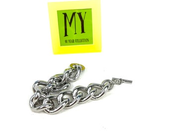 Vintage Chunky Chain Link Bracelet: 1980s Silver Tone Statement Jewelry