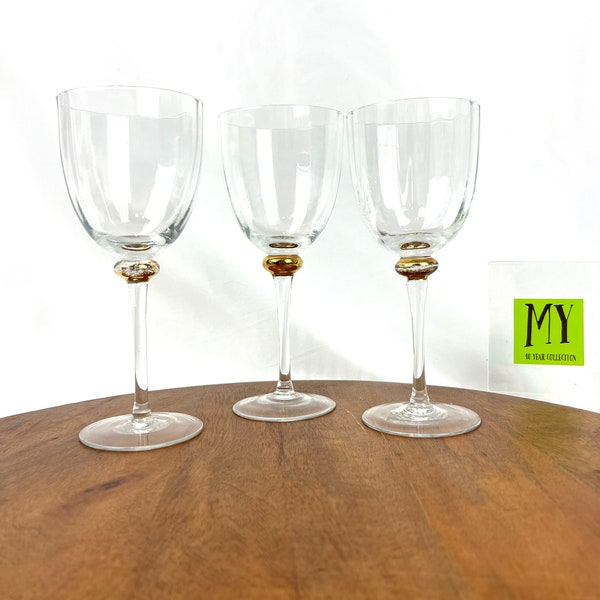 Vintage Glassware - Ribbed top with Gold Wafer in Stem Wine Glass - Vintage Stemware - Replacement Glass - My40YearCollection