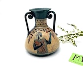 Ancient Greek Terracotta Dionysos Two Handle Jug Decorative Green Vase Handpainted Ancient Greek Amphora Jug My40YearCollection