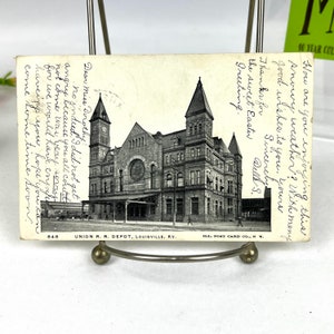 Carte postale ancienne - Union R R Depot Louisville Kentucky - Postée - Timbre Benjamin Franklin de 1 cent - Ephemera - My40YearCollection