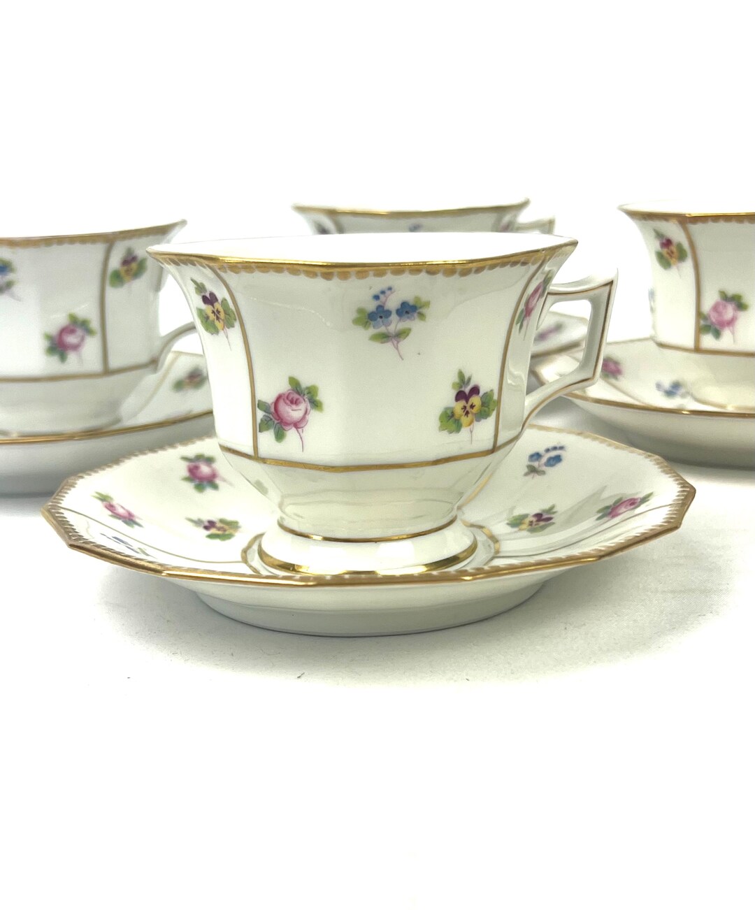 Antique Limoges France Cup and Saucer Set: Gold Trim Floral Porcelain ...