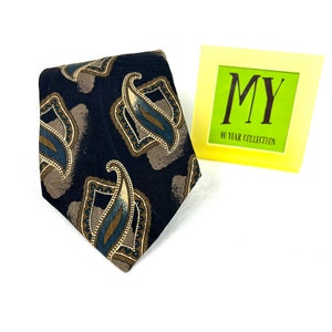 Vintage Hart Schaffner Marx Tie - Black Beige Green Gray Paisley Pattern Preppy Tie - My40YearCollection