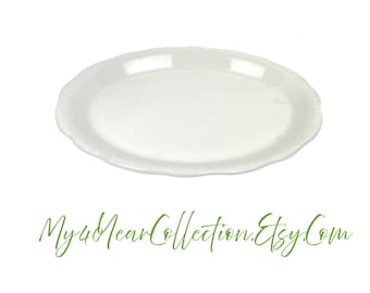 Ceriart SA Oval Platter Stoneware Beaded Trim White/ivory Made in