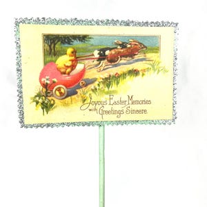 Antique Easter Postcard Upcycled Flower Pick Chick Rabbit Decor image 6