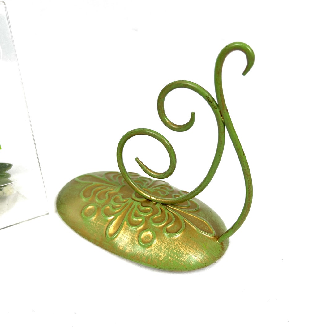 Vintage Partylite Rustic Distressed Gold and Green Oval Bracket With