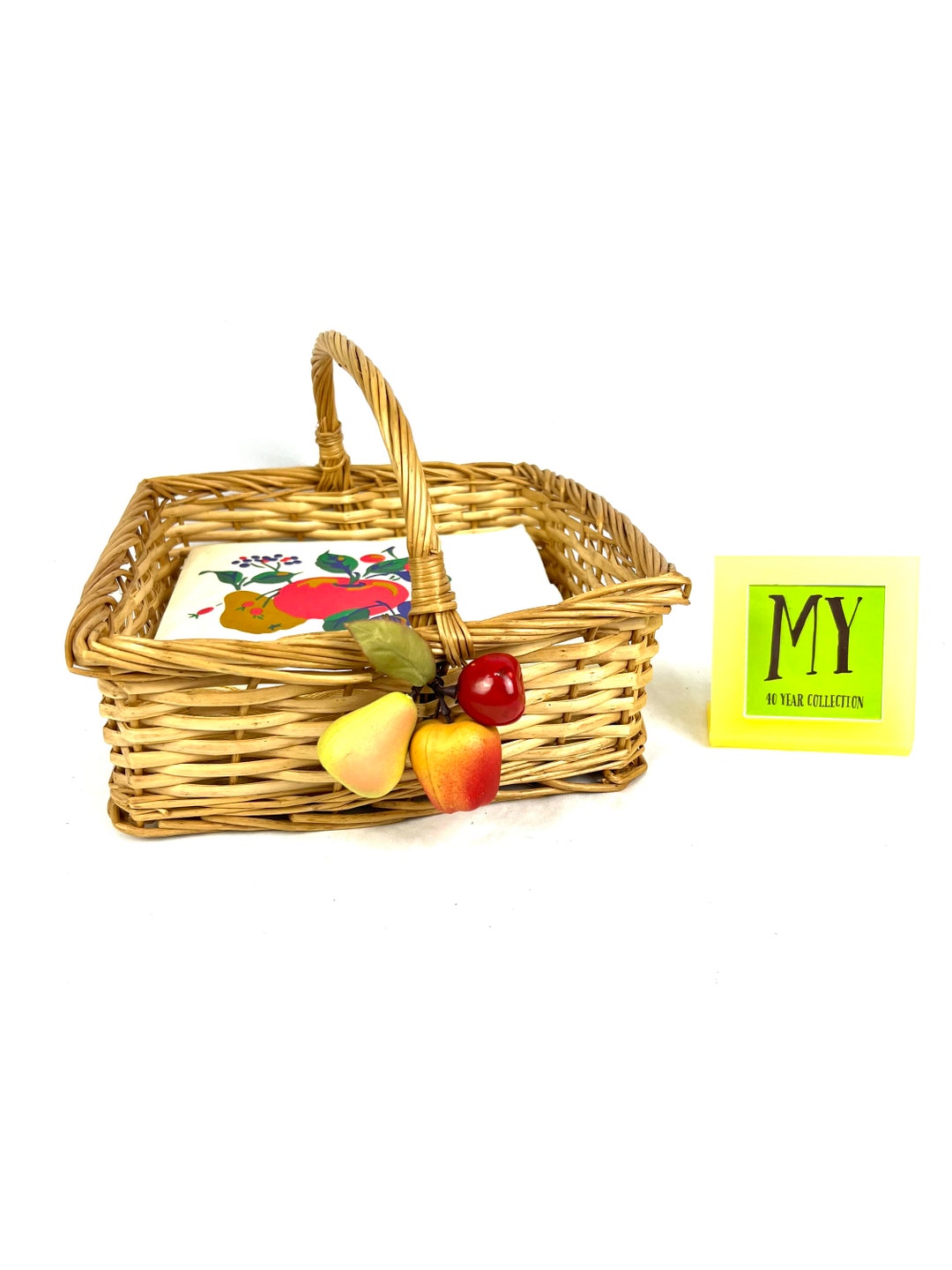 Vintage Square Wicker Basket With Handle Fauf Fruit Basket Napkin Caddy