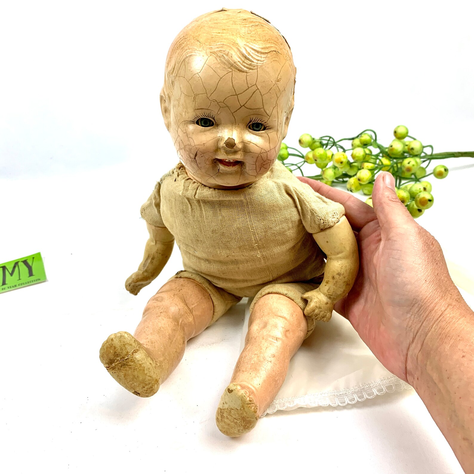 Antique Baby Doll White Dress Dimples Blue Sleepy Eyes Teeth Etsy