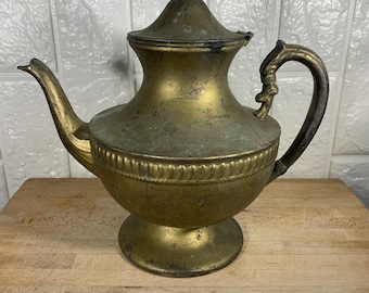 Antique Silver on Copper Serpent Spout Teapot - Farmhouse Kitchen Decor