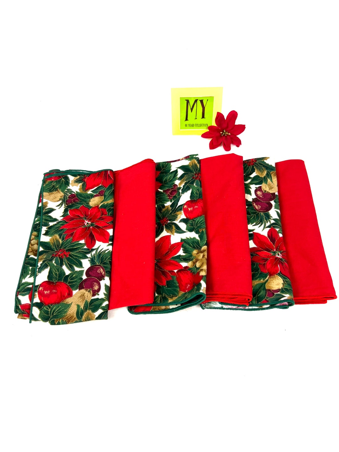 Vintage Dinner Napkins 6 Mismatched Christmas Cotton Napkins Red and