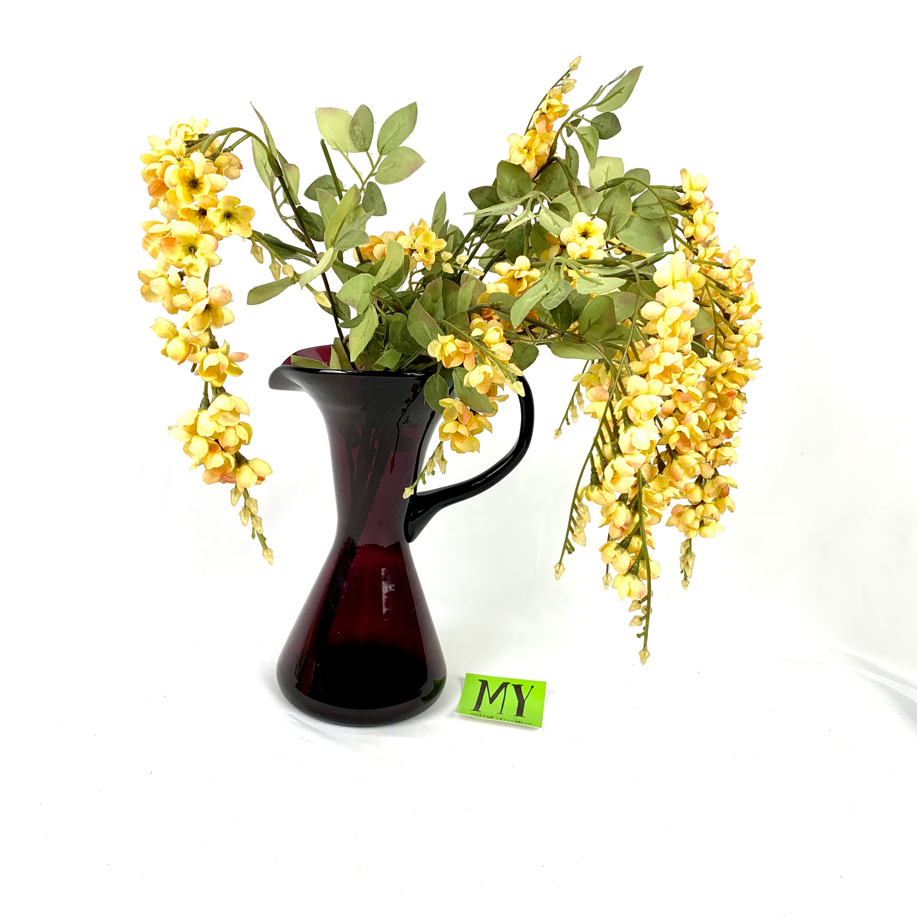 紫色ガラスピッチャー型花瓶 ヴィンテージパープルアートガラスピッチャー：フラスコ型花瓶 - Etsy 日本