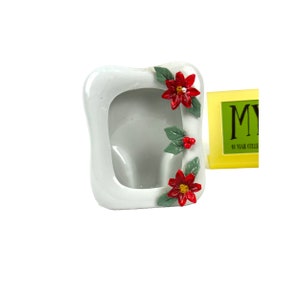 Vintage Ceramic Christmas Picture Frame: White Poinsettia Decor