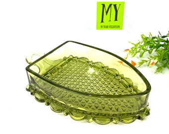 Vintage Imperial Glass Avocado Green Candy Dish Base: Scalloped Footed Flat Iron Sad 971