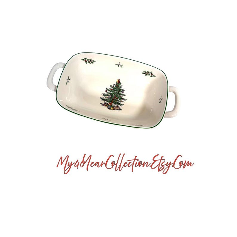 Cestino per il pane rettangolare con albero di Natale Spode, piatto da portata vintage per le feste, Inghilterra immagine 8