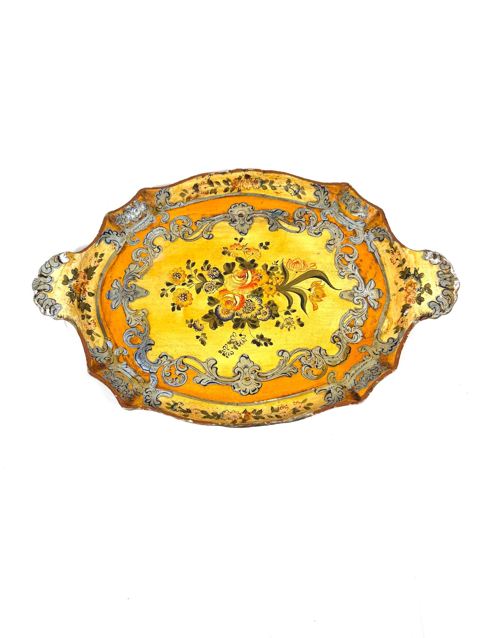 Vintage Italian Florentine Tole Tray Hand Painted Gold Gilt Serving ...
