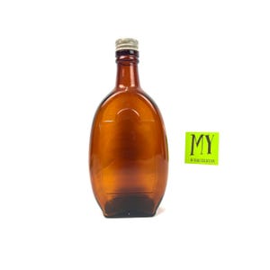 Vintage Bottle - Whiskey Amber Glass - Tin Top - One Pint - Made in USA - Decorative Glass Bottle - Collectible - My40YearCollection
