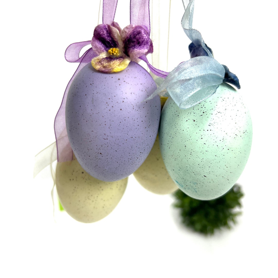 Vintage Easter Egg Ornaments Pastel Colors Purple Blue Cream Easter Egg