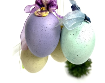 Vintage Easter Egg Ornaments: Pastel Floral Easter Tree Decor, Set of 4