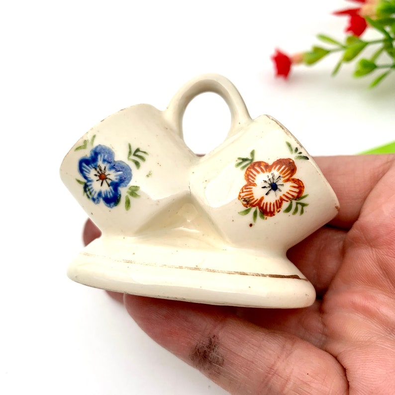 Vintage Occupied Japan Pottery Toothpick Holder Two Attached Etsy