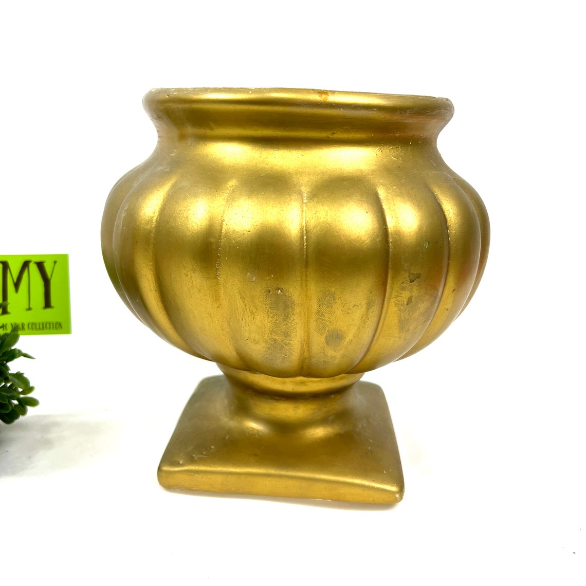 Beautiful Vintage Pottery Gold Square Base Footed Jardiniere Etsy