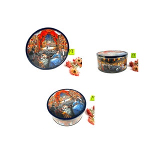 Vintage Tin Canister - Large Round Tin Container - Jacobsens Bakery Denmark - &quot;A Night at the Opera&quot; Karel Kopic Art - My40YearCollection