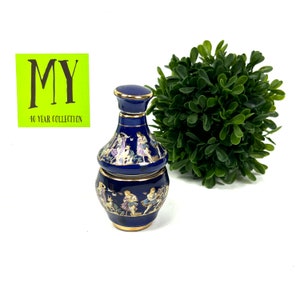 Vintage Cobalt Blue Porcelain Perfume Bottle: Greek Gods Motif, Gold Trim