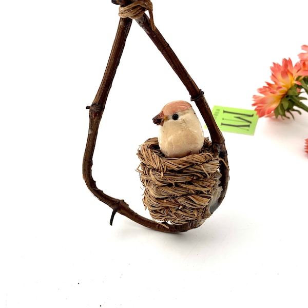 Vintage Bird in a Nest on a Twig for Flower Arrangement Birdhouse Home Decor For Craft My40YearCollection