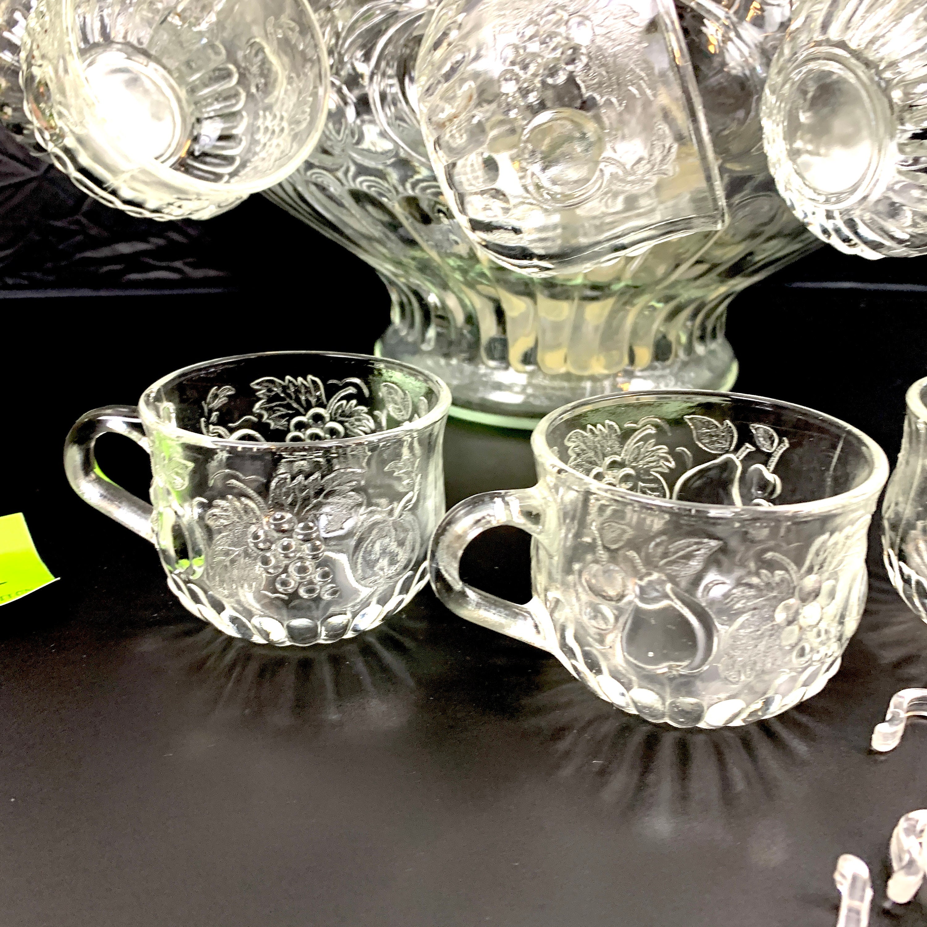 Fruit Clear Glass Punch Bowl Set Pressed Fruit Motif Etsy