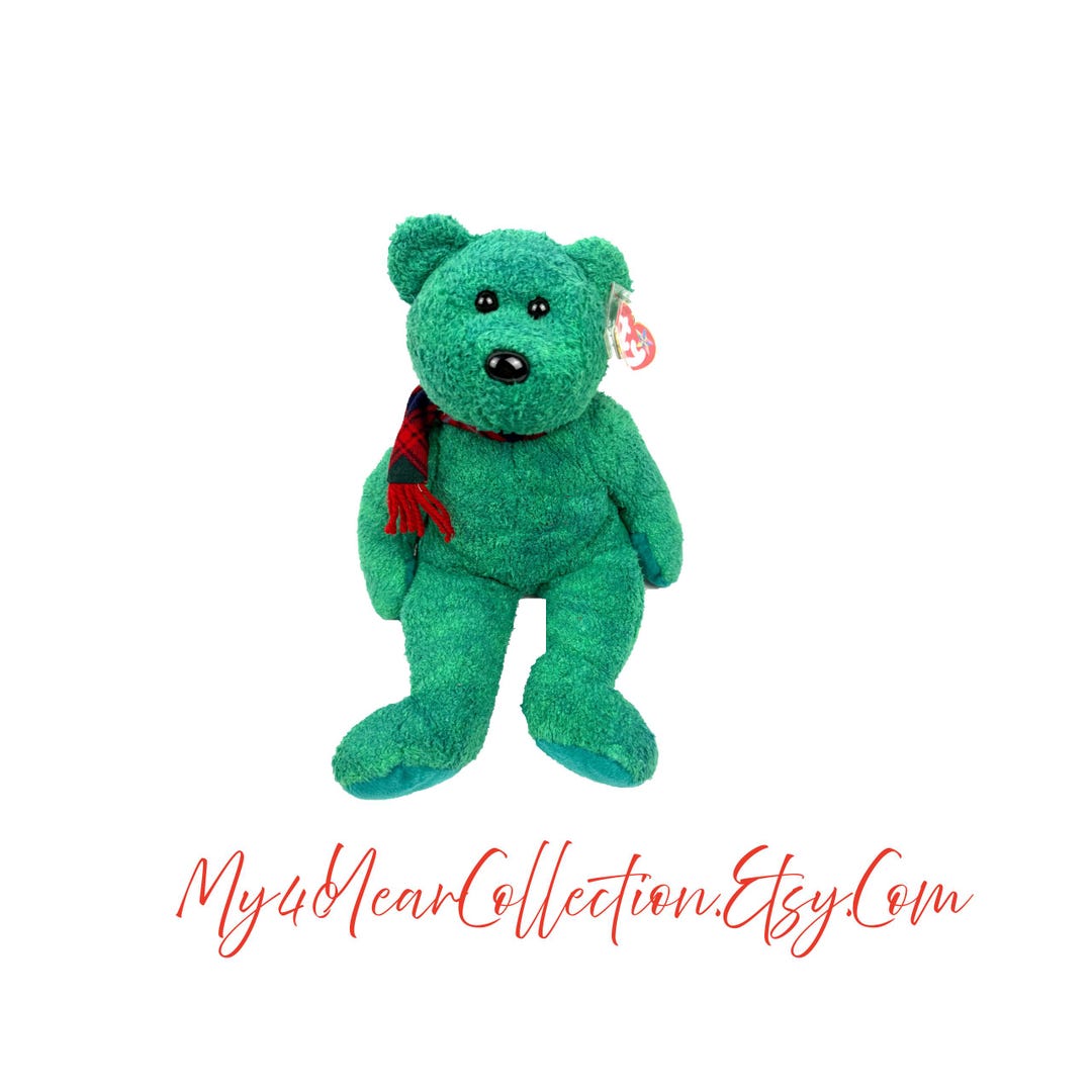 Ty Beanie Buddy Wallace Bear Green Plush Red Plaid Scarf Vintage 