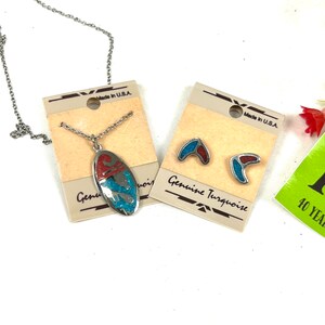 Vintage Genuine Turquoise Made in USA Penndant Necklace and Earrings Set Southwestern Jewelry My40YearCollection