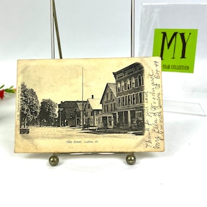 Stara niemiecka pocztówka - Main Steet, Ludlow Vermont - Wysłana - Benjamin Franklin 1 Cent Stamp - Ephemera - My40YearCollection
