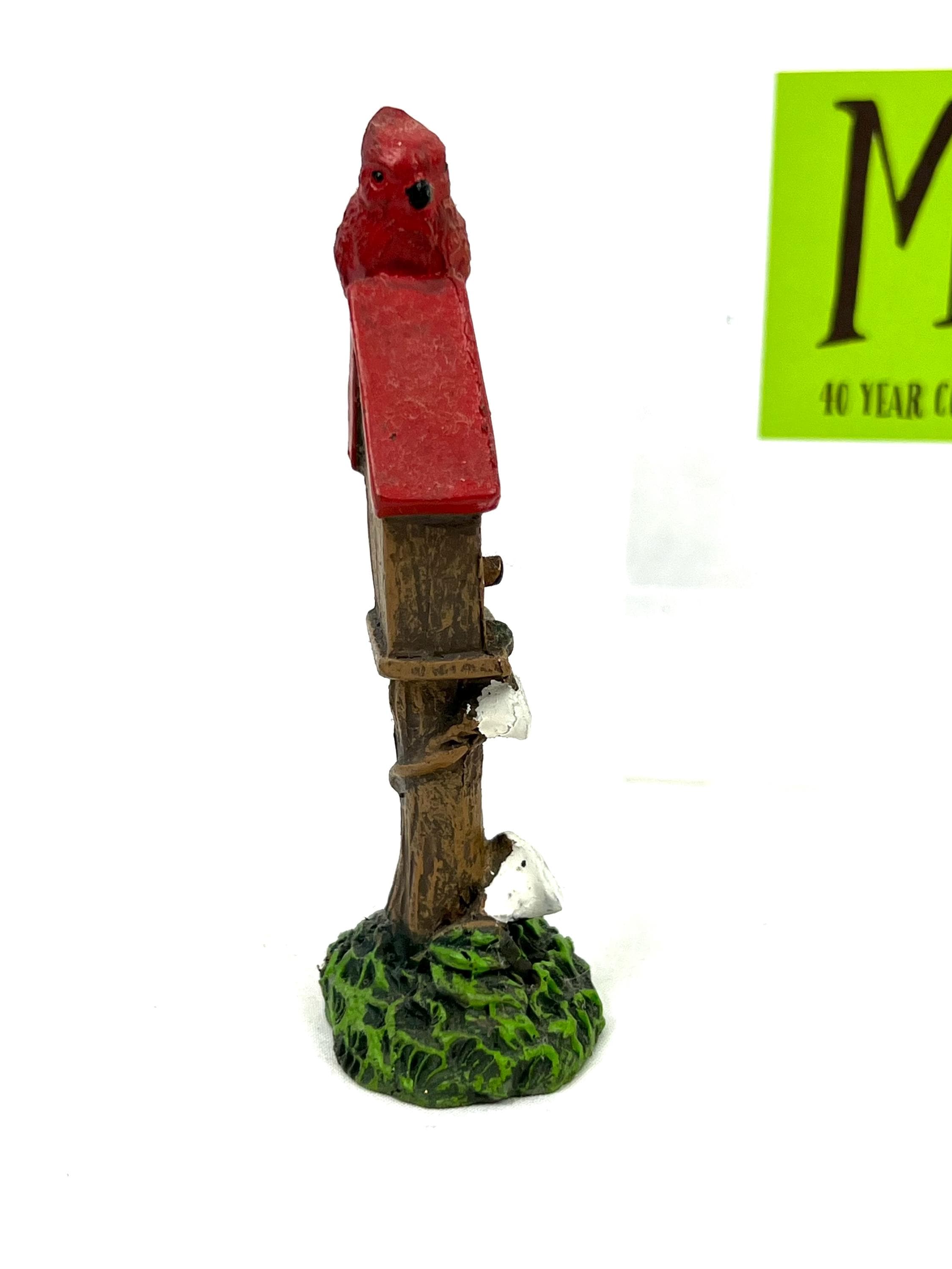 4 Stück Miniatur-Kardinal-Figuren – Rote Vögel Auf Zweig Mit Blumen, Für Deko & Feengarten