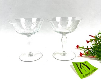 Pair of Vintage Etched Floral Champagne Low Sherbert Dessert Glasses Vintage Barware My40YearCollection