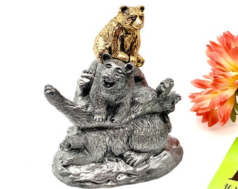 Michael A Ricker Pewter Polar Bear Sculpture: Stacked Family Figurine, Limited Edition 240/750
