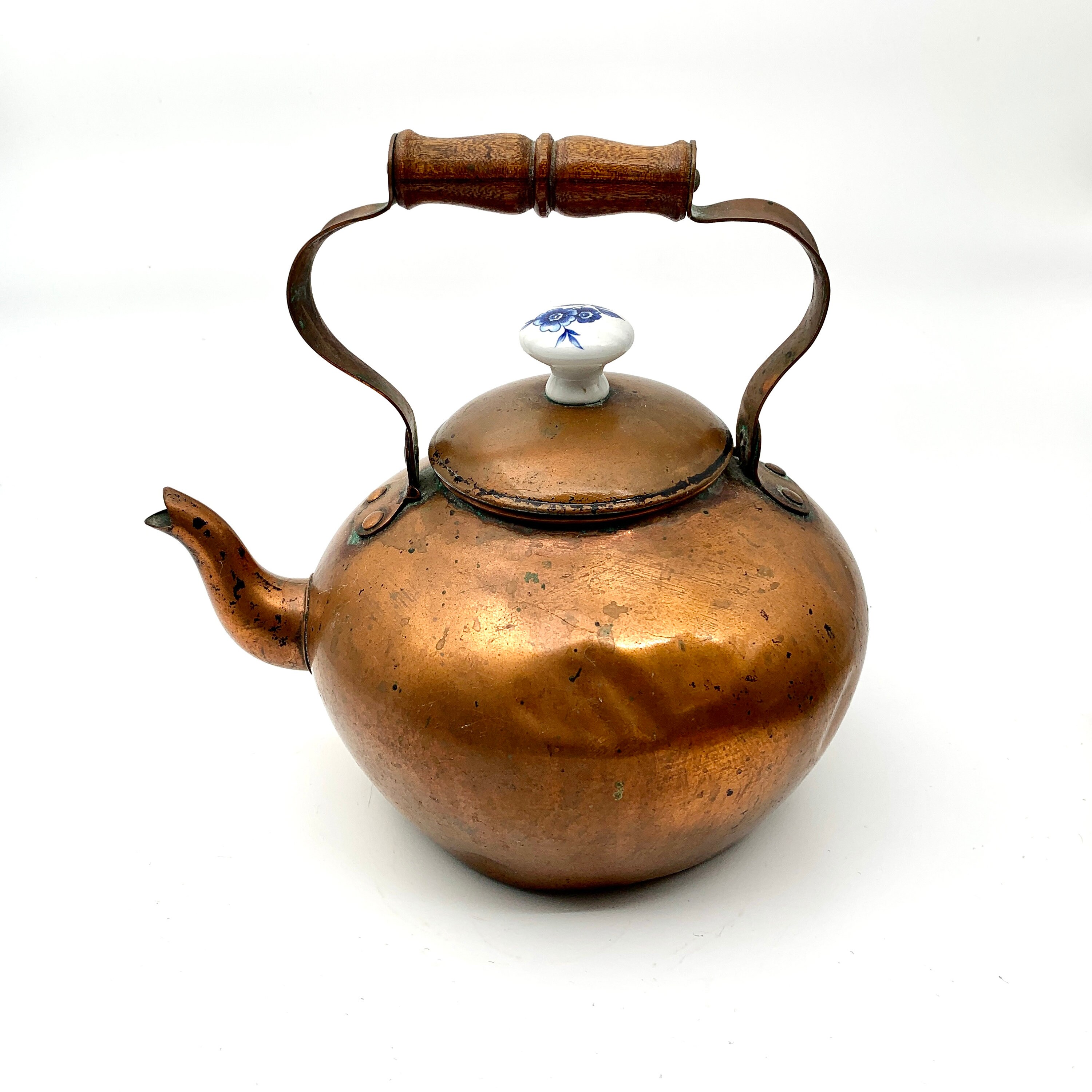 Vintage Portugal Copper Teapot With Wooden Handle and Ceramic Etsy