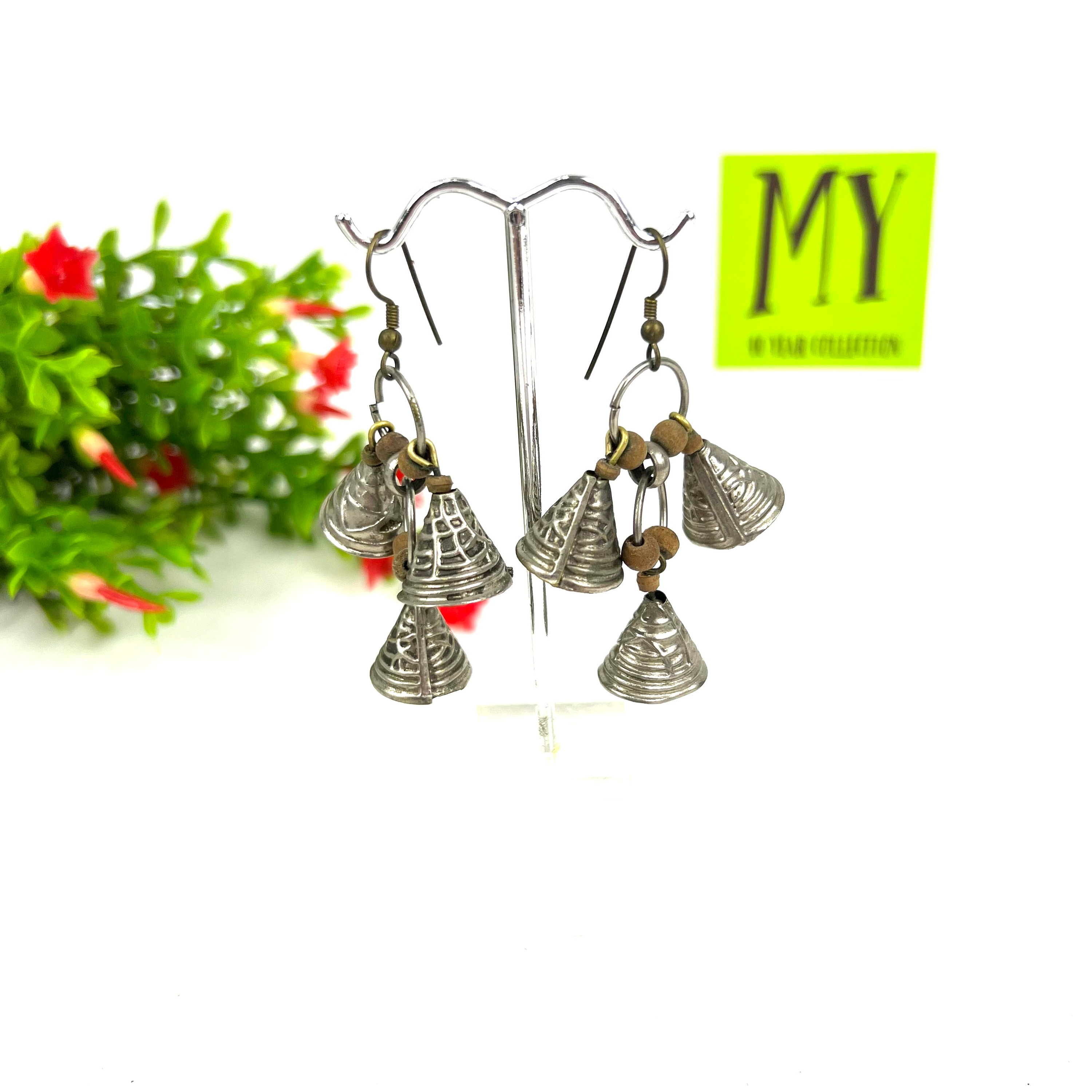 Handmade Aluminum Wire Christmas Tree Earrings With Jingle Bells