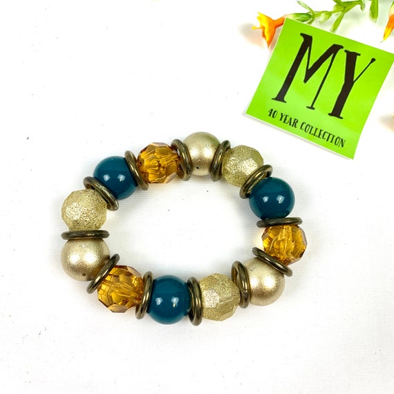 Beautiful Vintage Teal, Orange and Gold Bracelet … - image 9