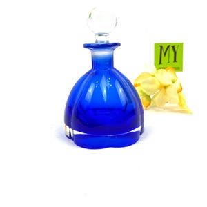 Vintage Cobalt Blue Glass Perfume Bottle with Clear Stopper