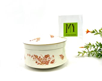 Vintage Mikasa Eastwind Bone China Sugar Bowl: Rust Floral, Gold Trim