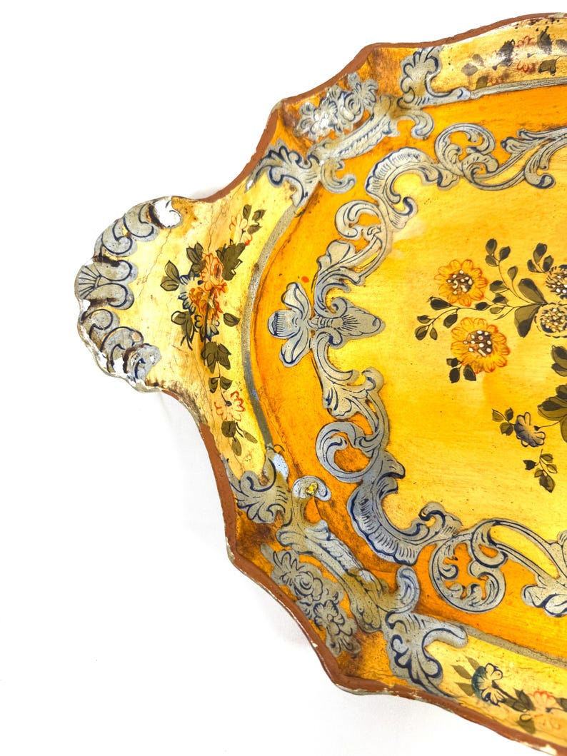 Vintage Italian Florentine Tole Tray Hand Painted Gold Gilt Serving ...