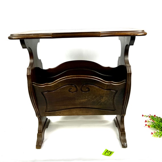 Vintage wood side table cheap with magazine rack