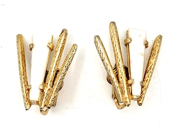 Vintage Castlecliff Clip On Earrings: Gold Tone Milk Glass, Art Deco Style