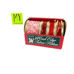Vintage Holiday Wired Edge Fabric Ribbon Set – 36 Feet – Delaware Ribbon Co. – Red and Gold Christmas Crafting Spools – My40YearCollection