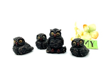 Vintage Resin Owl Figurines: Mama and Three Babies Decor