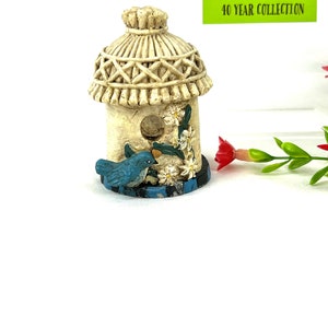 VIntage Birdhouse Figurine - Resin Blue Birdhouse FIgurine - My40YearCollection