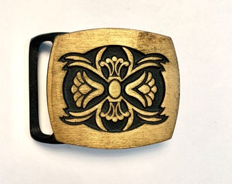 Vintage Tech Ether Gilding Inc 1978 Solid Brass Belt Buckle"Narcissis" Flower Pattern