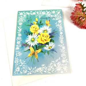 carte de voeux vintage - Nous espérons que vous serez mieux bientôt - bouquet de roses - bordure au pochoir - carte de rétablissement - My40YearCollection
