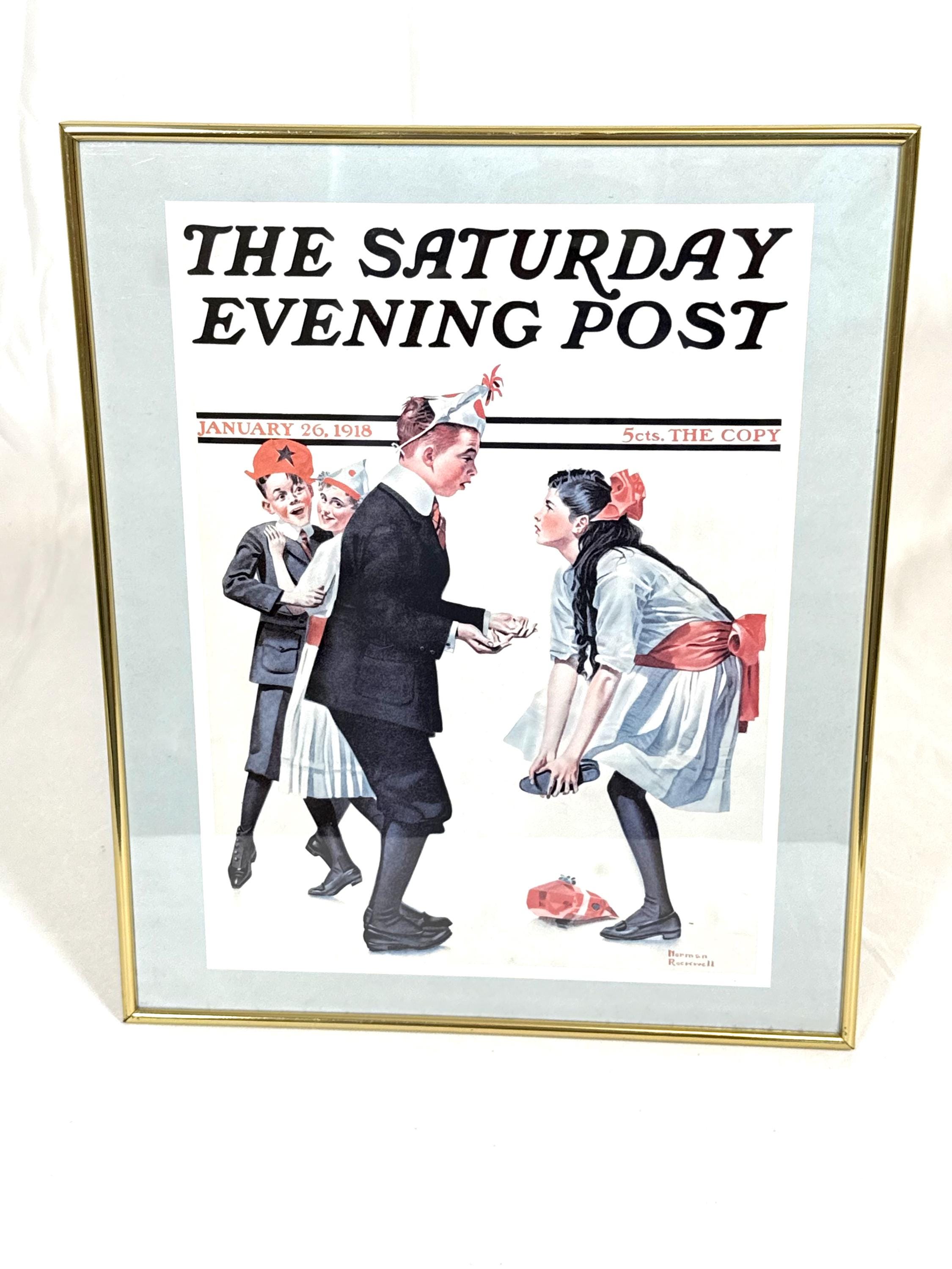 Framed Saturday Evening Post Print, 1918 Cover Art Reproduction