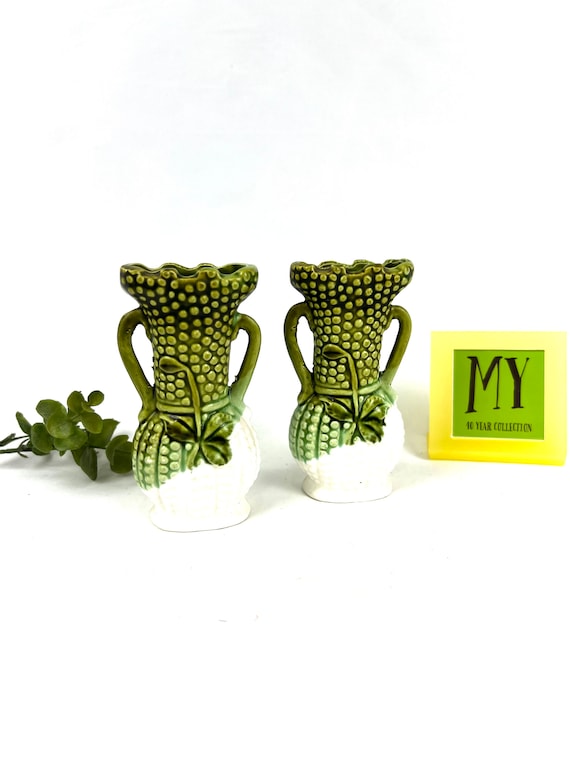 Vintage Vase - Japan - Green and White Bean Sprout - Woolworths Sticker - Sold Separately - My40yearcollection