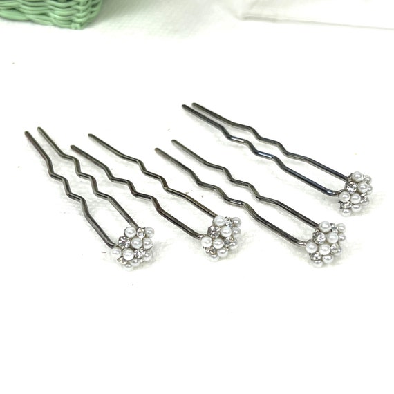 Vintage Hair Pin - Four Fork Prong with Rhineston… - image 3